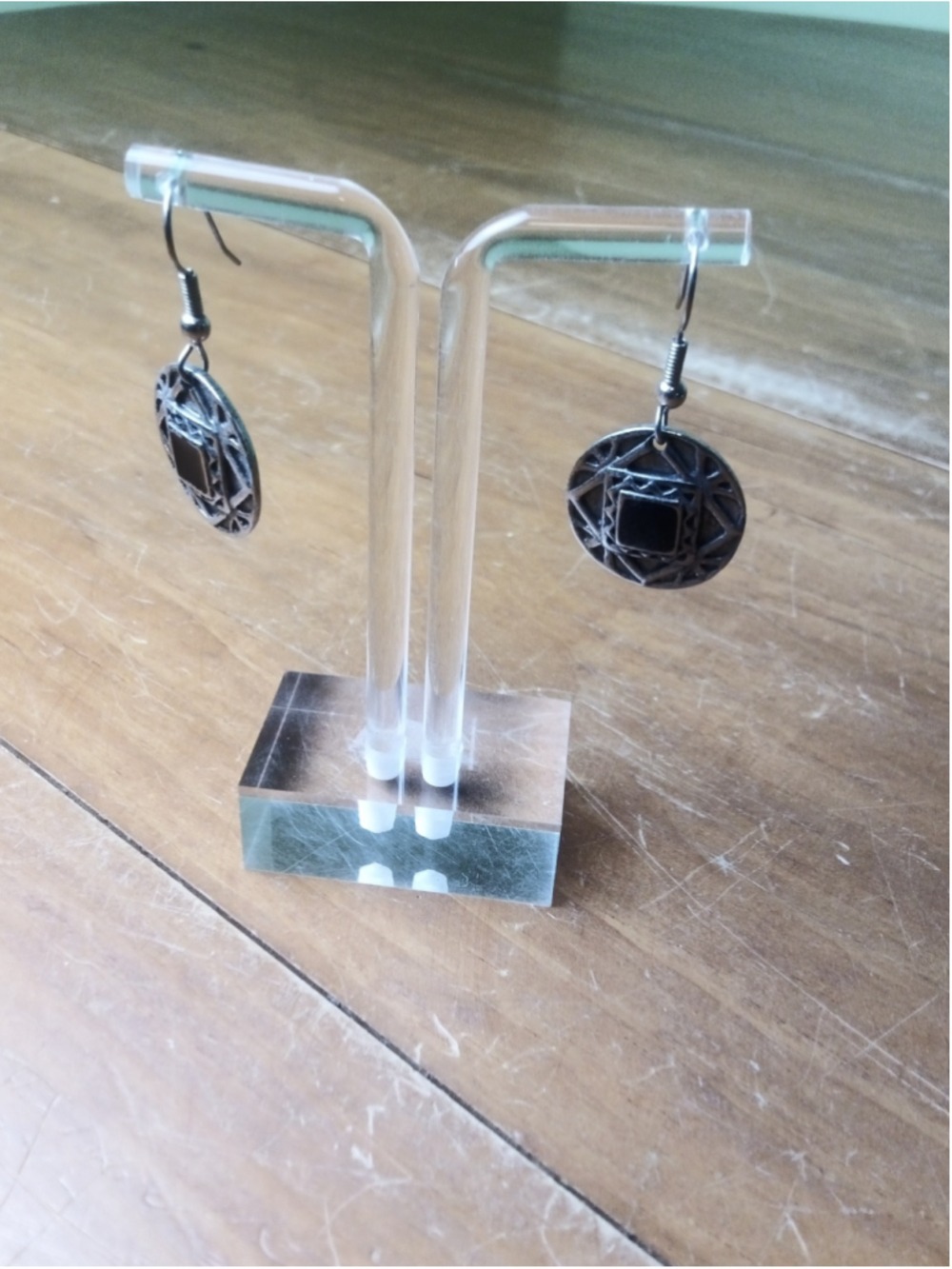 Unbranded Geometric Drop Earrings Silver Black